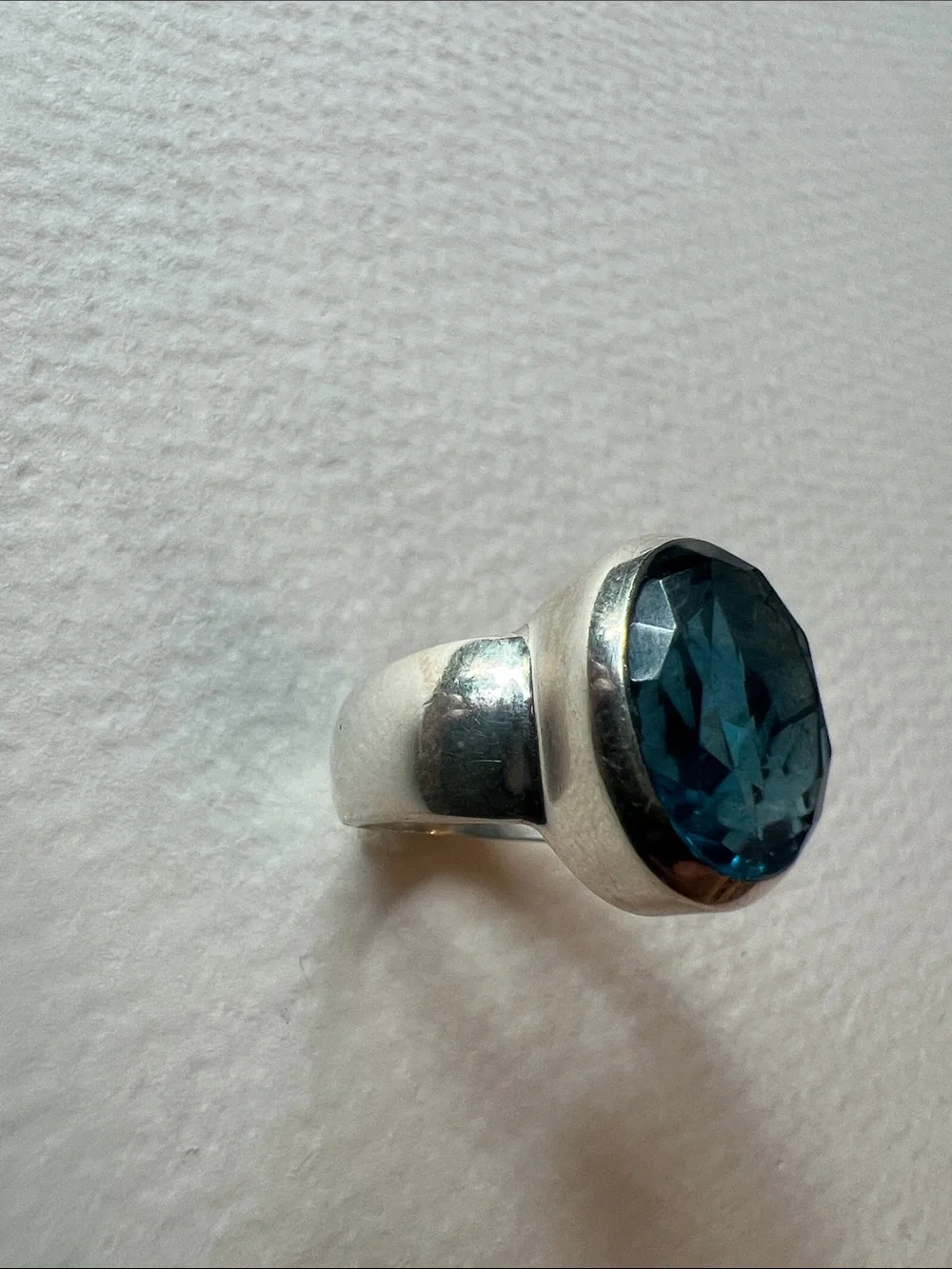 Sterling Silver Ring with Deep Teal Blue Faceted Stone